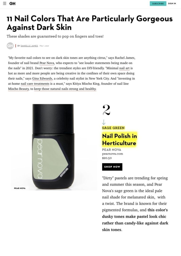 Pear Nova GoodHouseKeeping The Nail Colors for Spring, Summer, and Fall That Are Perfect for Dark Skin